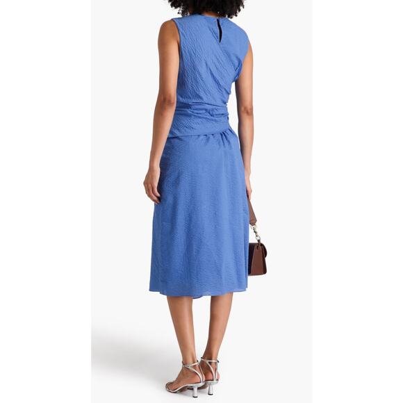 FRAME Ruched Sleeveless Cotton Midi Dress In Coastal Blue Size s - Picture 2 of 10
